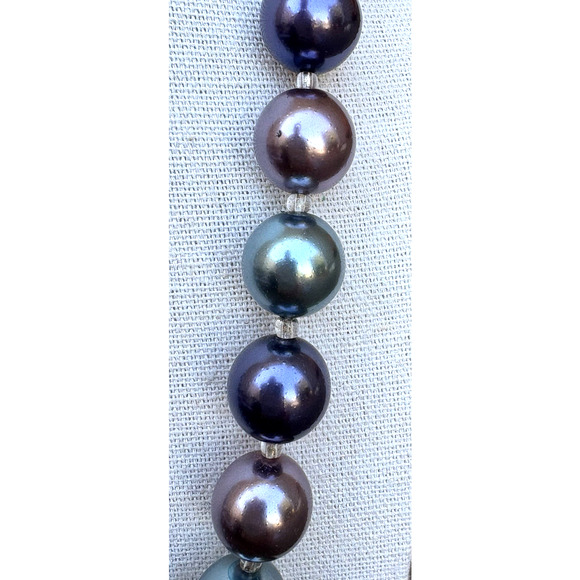 Vintage Joan Rivers Metallic Purple Blue Faux Pearl Necklace Silver Tone 21" - Picture 4 of 9